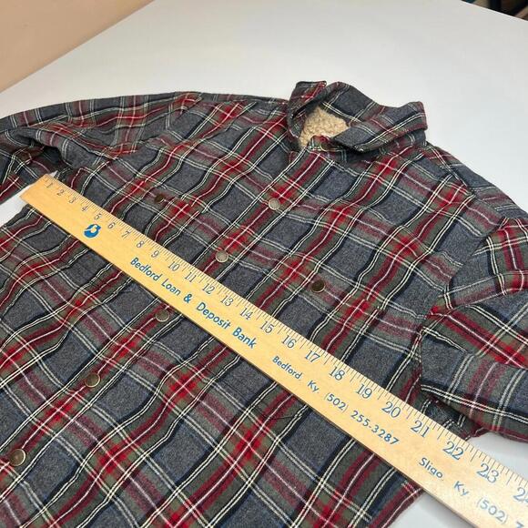 L.L.Bean Men’s Slightly Fitted Sherpa-Lined Flannel Shirt Jacket Plaid Red/Gray - Picture 5 of 9